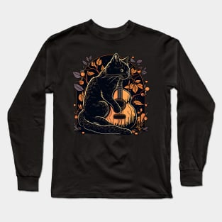 Black Cat Playing Guitar Vintage - Love Cats Long Sleeve T-Shirt